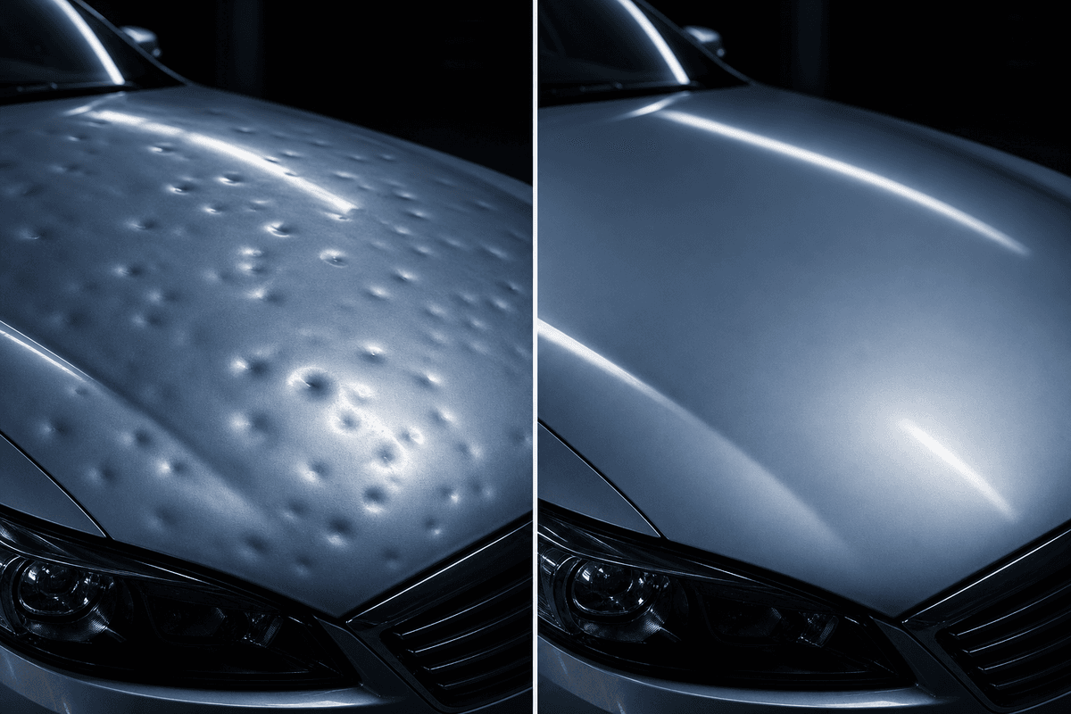 Before and after hail damage repair